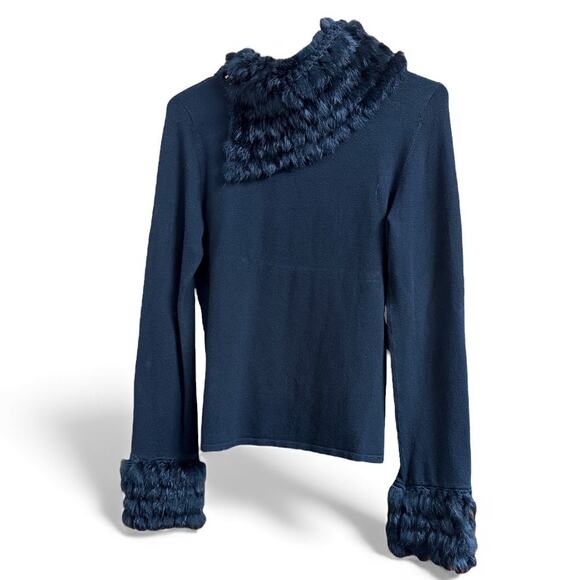 Yuka Vintage Faux Fur Trim Funnel Neck Knit Top Small - Picture 3 of 11